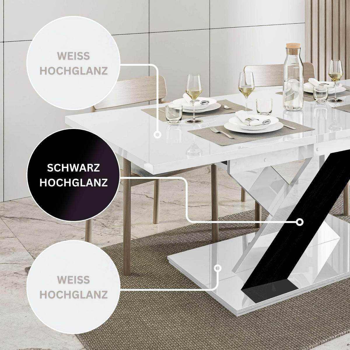 ESSTISCH Weiß Hochglanz Ausziehbar 140 - 180 cm - Weiß Hochglanz, Holzwerkstoff (140/80/75cm) - PROSPERO