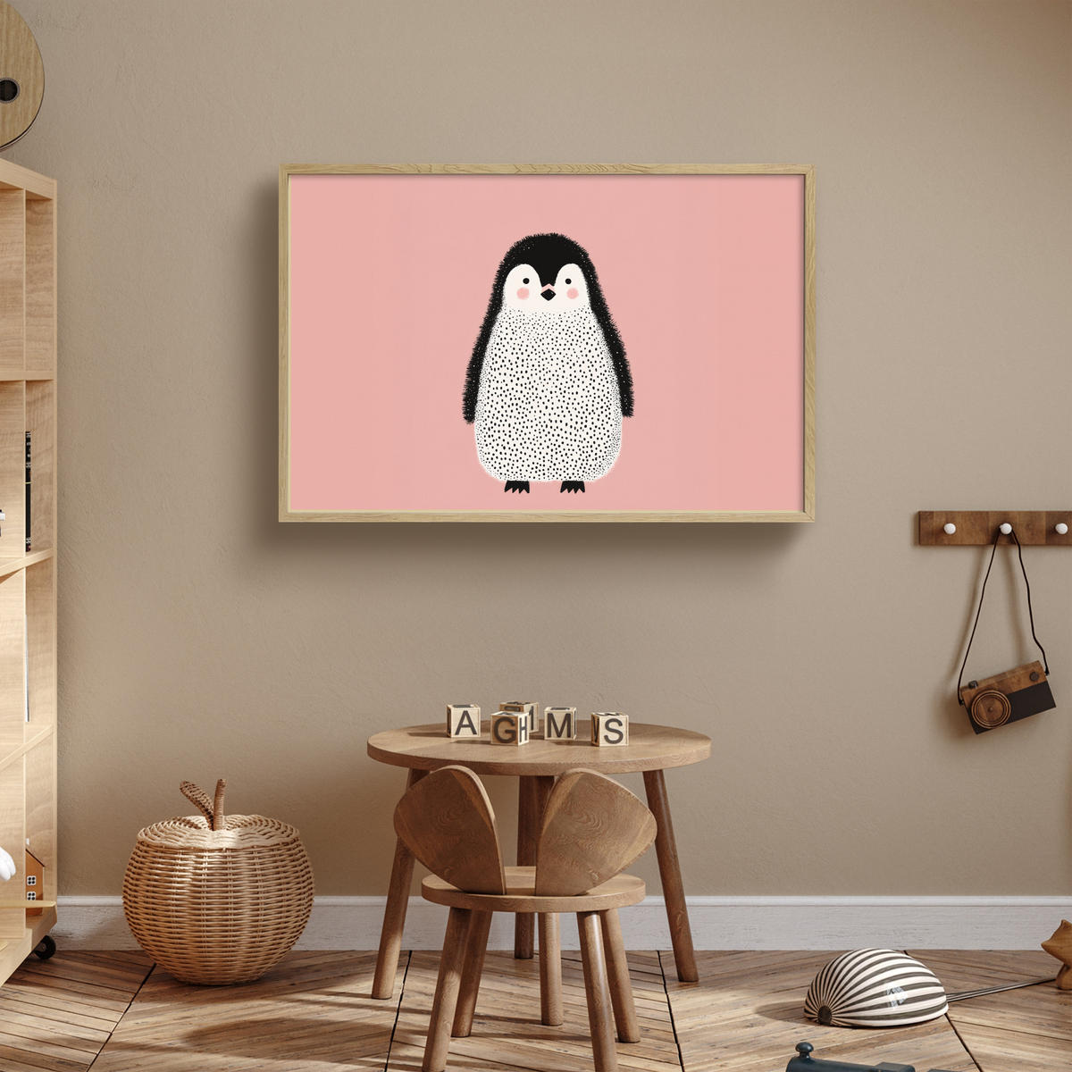DOBÍJECÍ NOČNÍ LAMPIČKA Tučňák - Tečky - Minimalistický - Růžový 100x70 cm - růžová, kompozitní dřevo (8/100/70cm) - OnlyWow