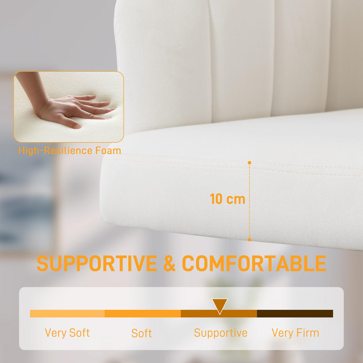 SCHREIBTISCHSTUHL Stoff in Samtoptik Cremeweiß - Goldfarben/Creme, Textil/Metall (60/92.5/61cm) - HOMCOM