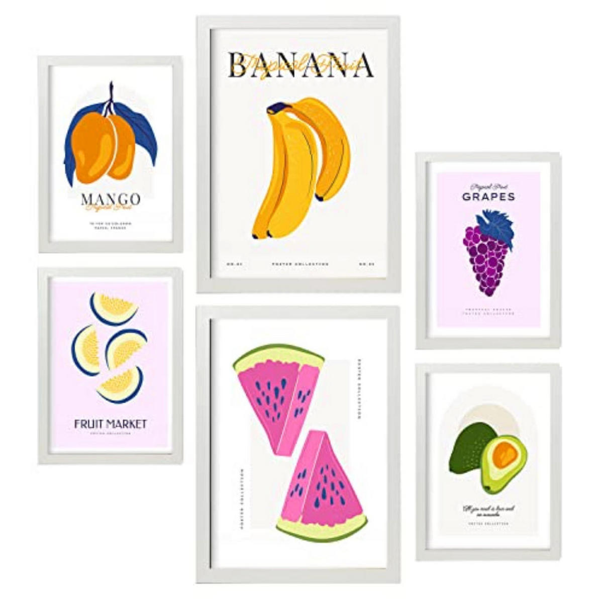 POSTER Set Mit 6 Lebensmittel Und Ernährungs Sommerfrüchte Natur Und Ernährungs Für Innenarchitektur A3 & A4 Weißer Rahmen - Weiß, Papier (29/3cm) - Nacnic