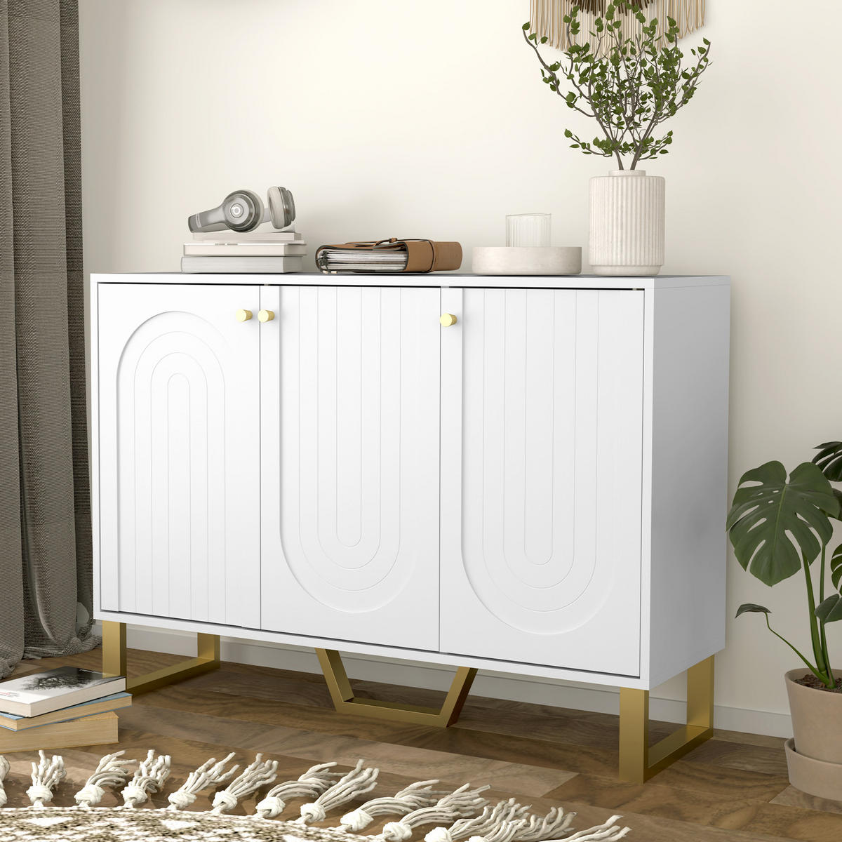 SIDEBOARD Weiß, 106,5/35/77,5 cm - Weiß, Holz (106.5/77.5/35cm) - PANGIVO