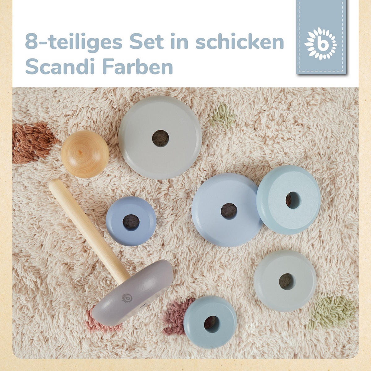 STAPELTURM Holz - ab 12 Monate - Blau, Holz (9/9cm) - Bieco Spielwaren