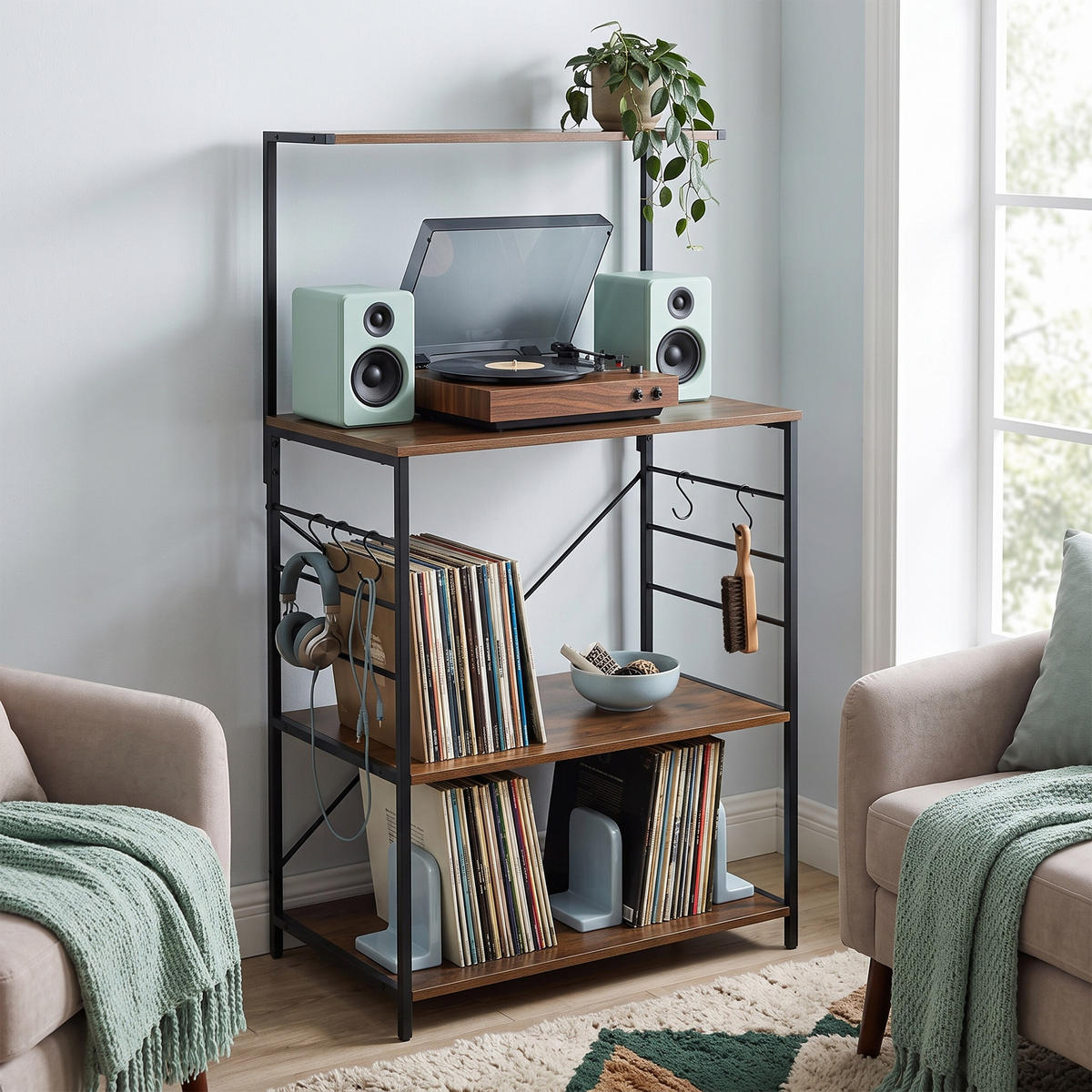KÜCHENREGAL Schwarz Industrial 4 Ablagen - Braun, Holzwerkstoff/Metall (60/123/40cm) - Relaxdays