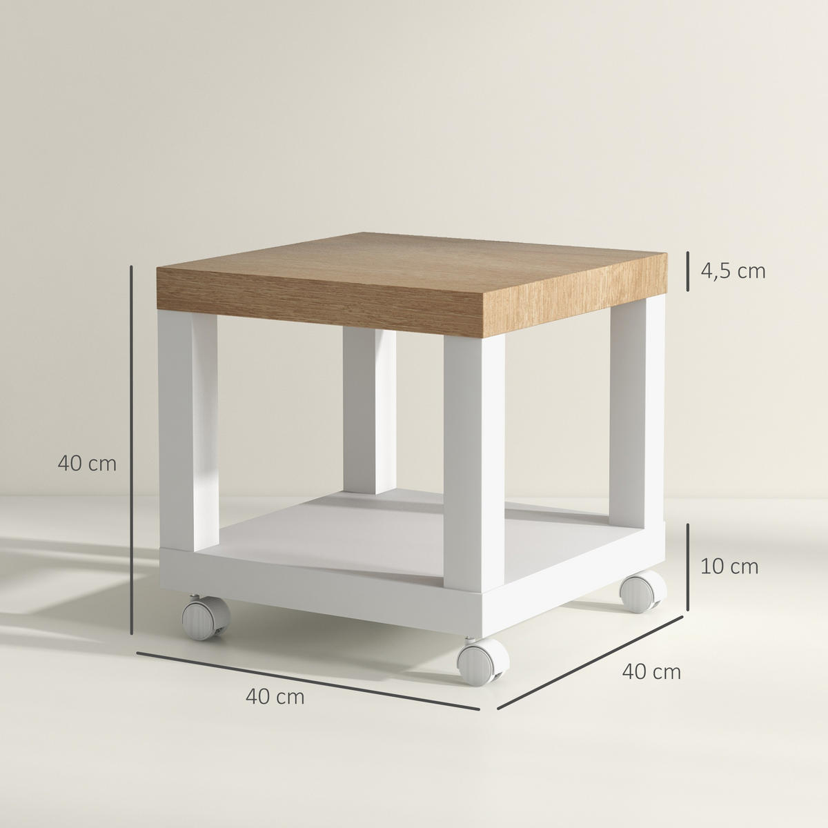 BEISTELLTISCH DE-15847 fahrbar mit Ablage Naturholz - Naturfarben, Holzwerkstoff (40/40/40cm) - ComfortXL