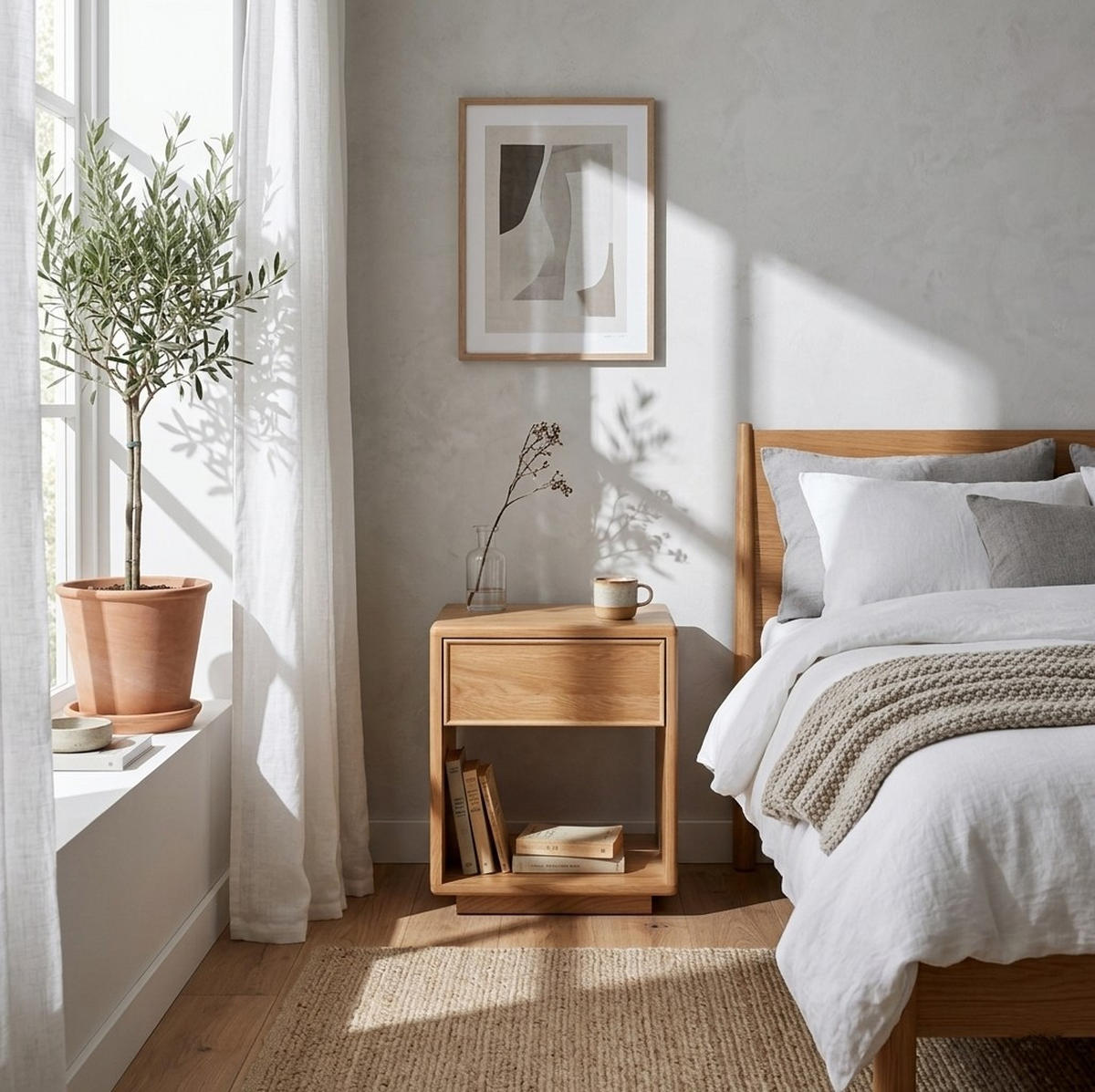 NACHTTISCH Helene, Natur Massiveiche, 38/40/50 cm - Beige, Holz (40/50/38cm) - WOODEK