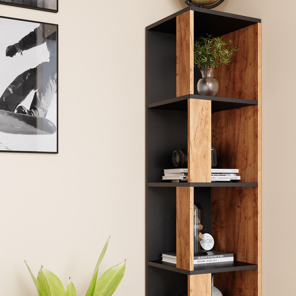 ROHOVÁ POLICE Lio Zlatý mocný dub - medově dubová, kompozitní dřevo (33.3/162.2/33.3cm) - Vicco