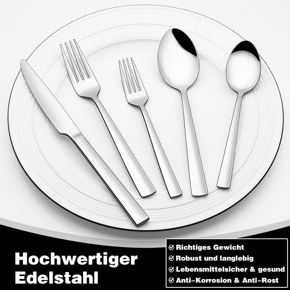 BESTECKSET 30-teilig für 6 Personen Edelstahl Hochglanzpoliert - Silberfarben, Metall