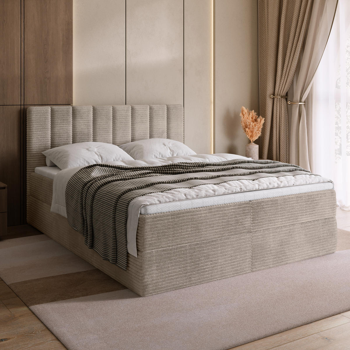 BOXBETT DENVER mit Topper 160x200 Beige - Beige, Textil (160/200cm) - Bromarkt