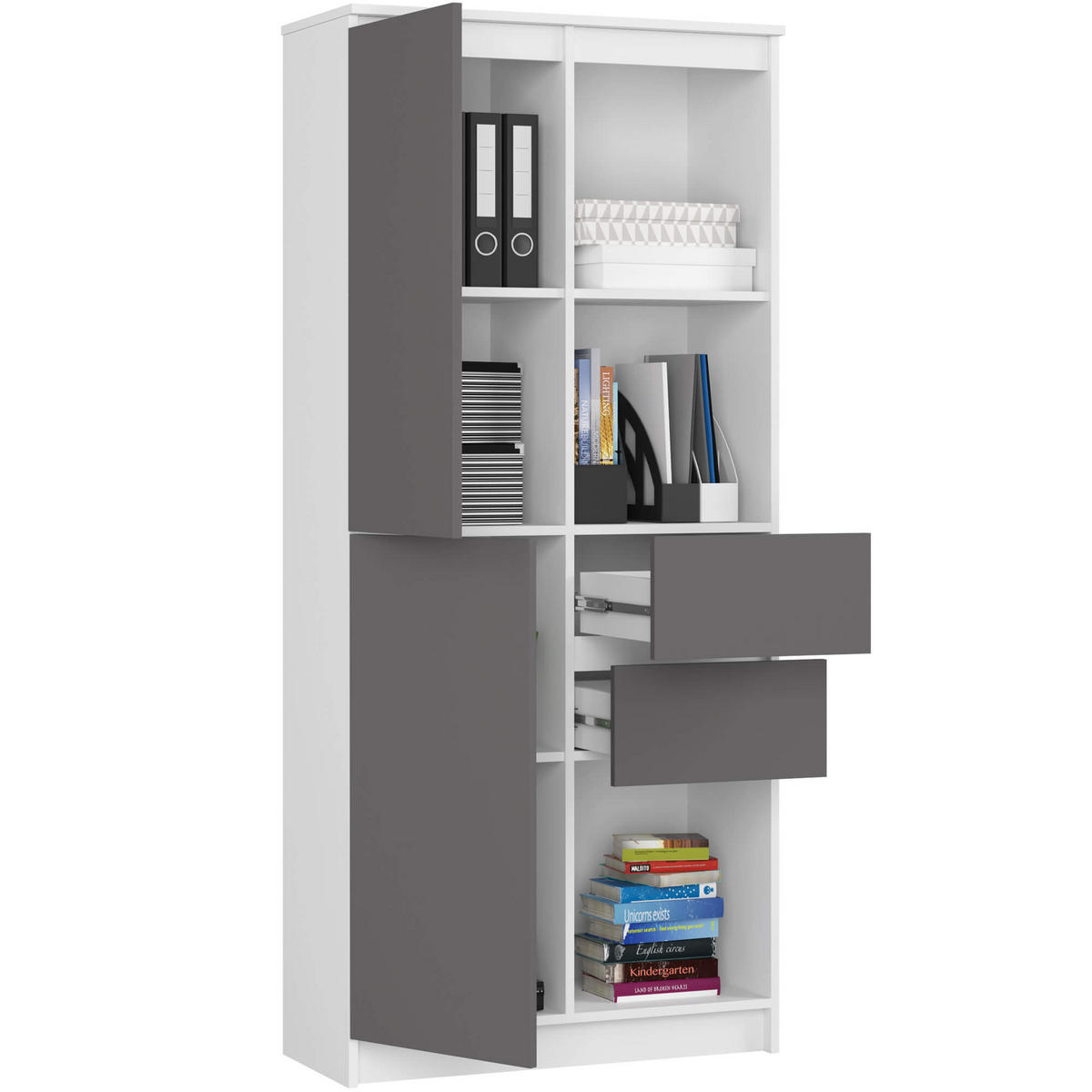 MEHRZWECKSCHRANK Weiß, Grau 80x180x35 cm - Graphitfarben/Weiß, Holzwerkstoff (80/180/35cm) - Akord