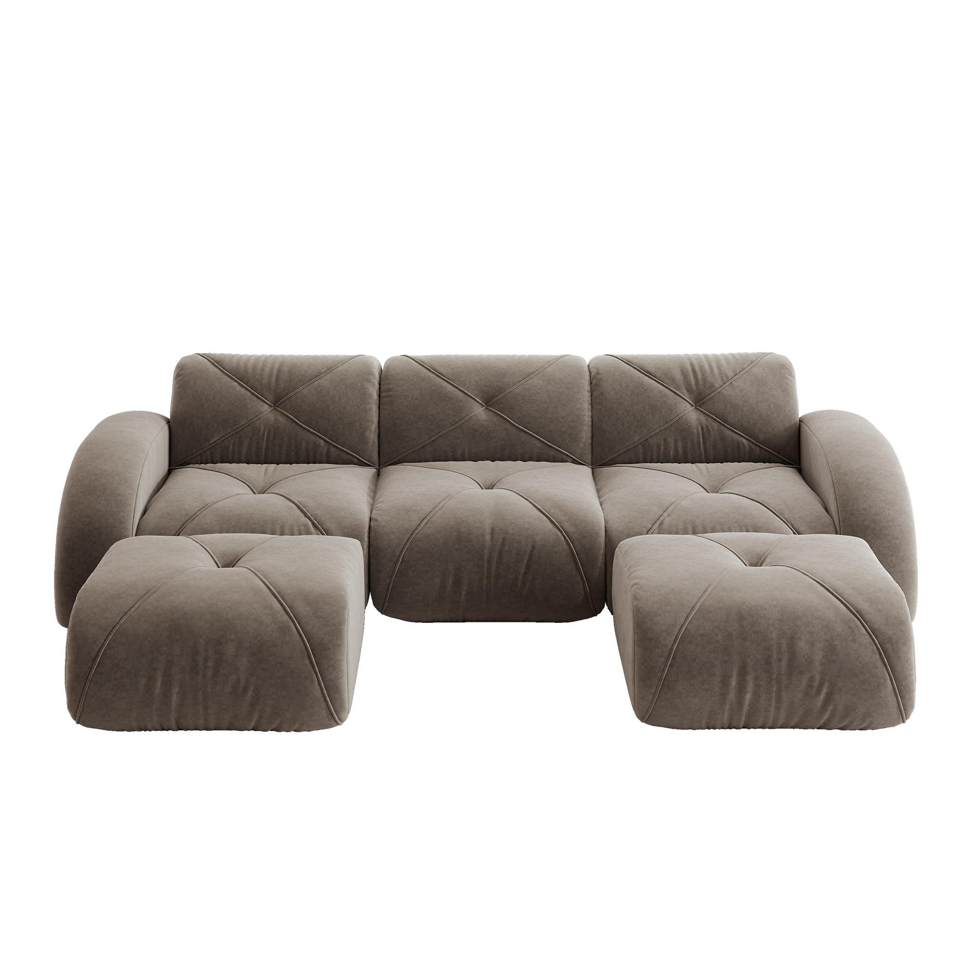 WOHNLANDSCHAFT Braun 281/171/76 cm 3-Sitzer mit 2 Hockern - Taupe, Textil (281/76/171cm) - PANGIVO
