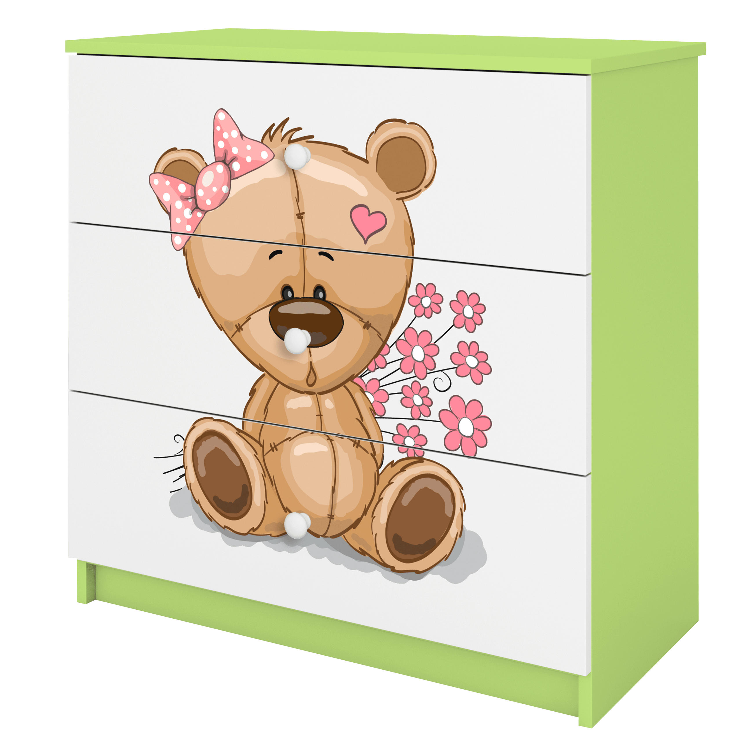 KOMMODE Babydreams Teddybär Blumen 81/81/41 - Grün, Holzwerkstoff (81/81/41cm) - RAUMHIRSCH FURNITURE