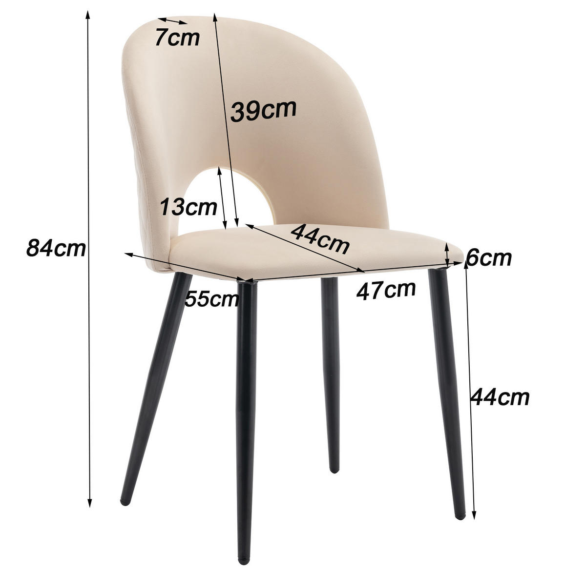 POLSTERSTUHL 2er-Set mit Rückenlehne Samt Beige Metallgestell - Beige, Metall (44/84/47cm) - Meubliv