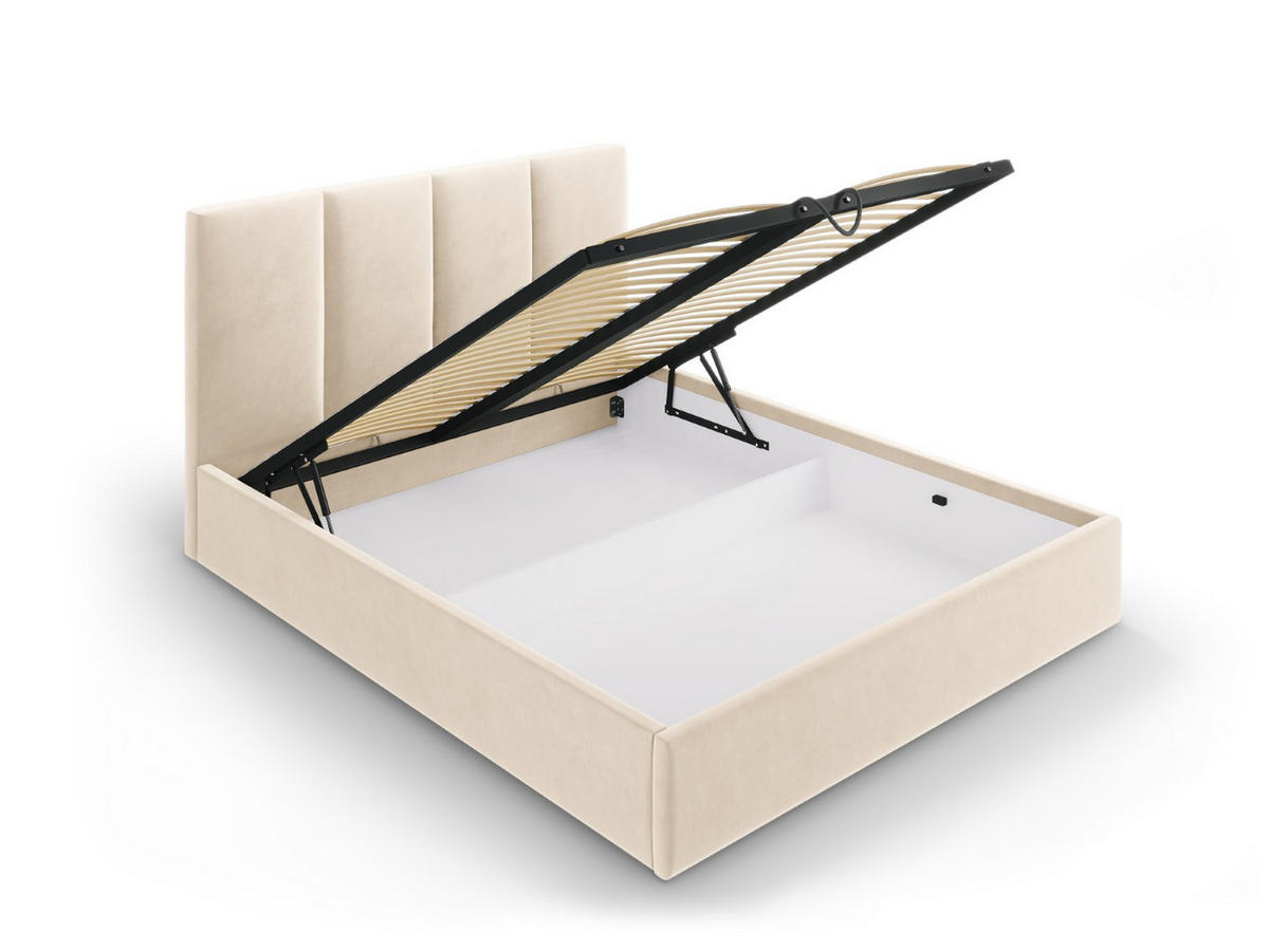 BETT mit Bettkasten und Kopfteil Pyla aus Samt beige 160x200cm - Beige, Textil (160/200cm) - Micadoni