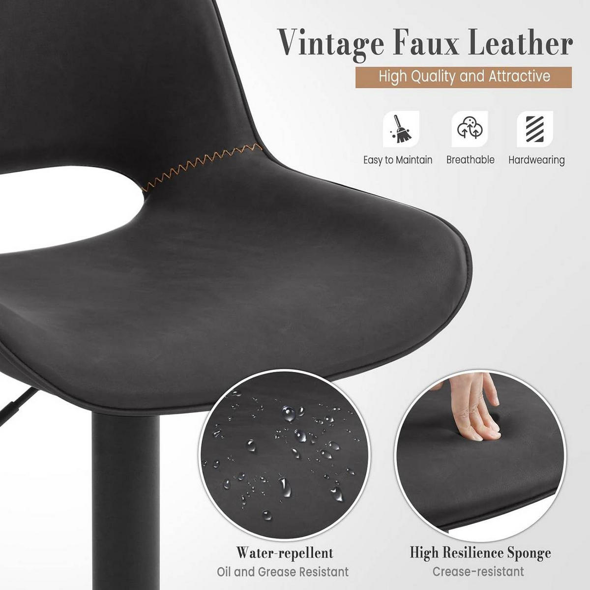 BARHOCKER 4er Set, Kunstleder Metall, Anthrazit - Anthrazit/Schwarz, Kunststoff/Metall (49/84/49cm) - Woltu