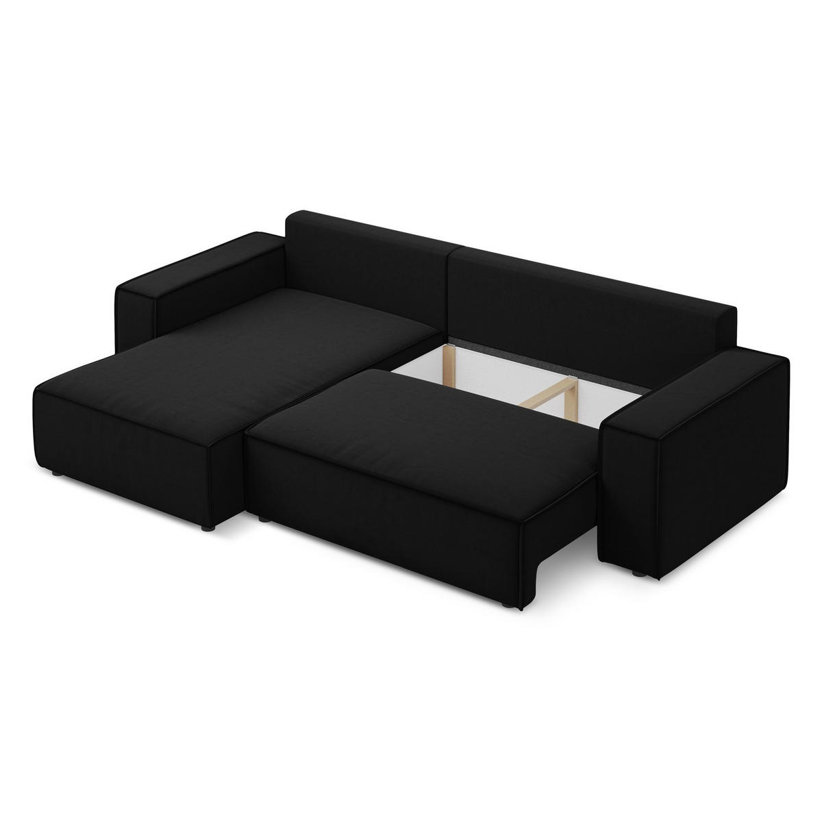 ECKSOFA mit Schlaffunktion Samt Stoff Schwarz - Schwarz, Kunststoff/Textil (185/290cm) - LaMiaSofa