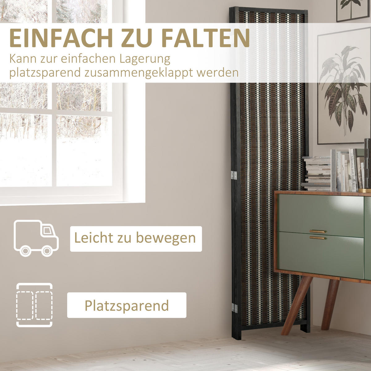 PARAVENT 4-teilig 180 x 180 cm, Braun - Braun, Holzwerkstoff (180/180/1.9cm) - HOMCOM