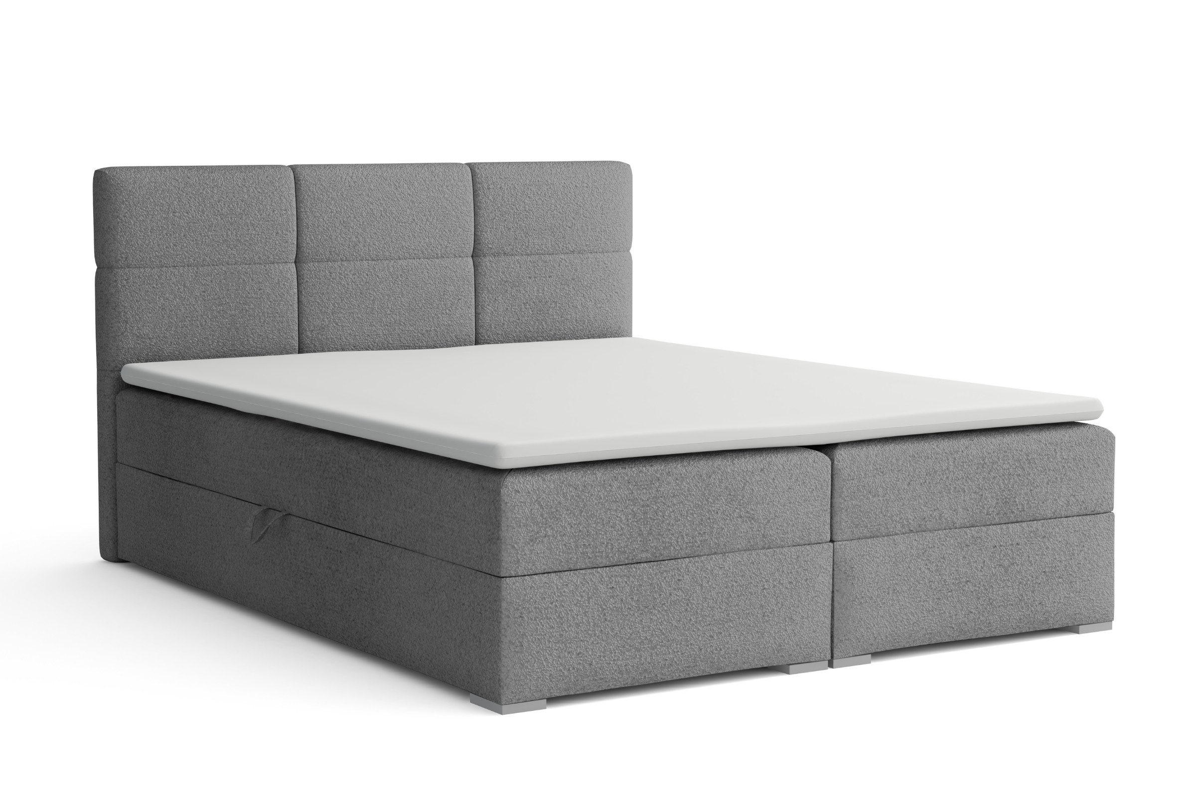 BOXBETT SUSAN LUX 160/200 in Boucle Grau H4 - Grau, Holz/Holzwerkstoff (160/200cm) - Deine Möbel 24