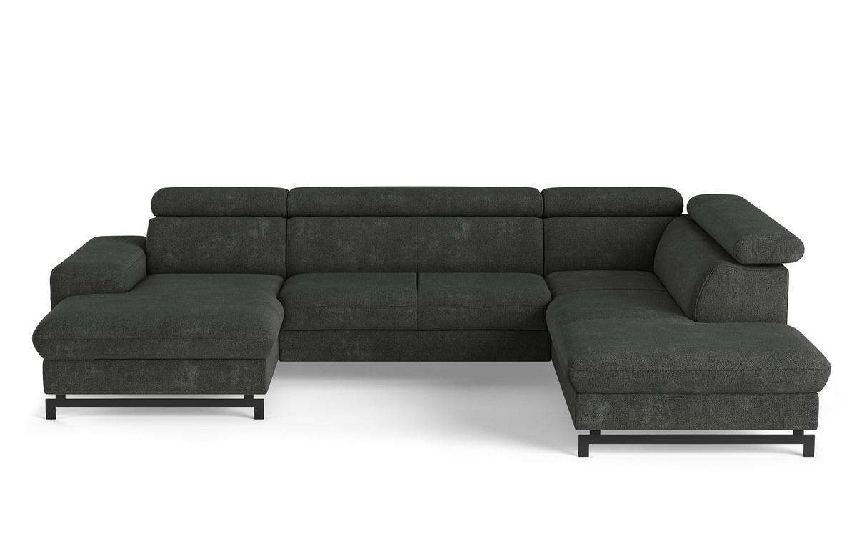 WOHNLANDSCHAFT mit Schlaffunktion und Bettkasten, Orlando-Stoff - Dunkelgrau/Schwarz, Kunststoff/Textil (215/81/328cm) - Cotta