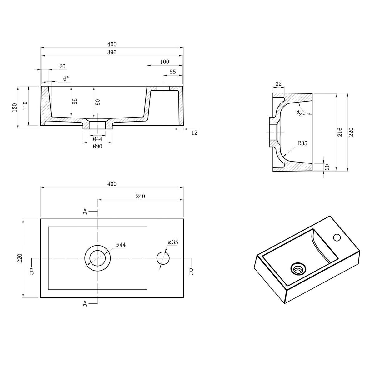 GÄSTE-WC-MÖBELSET Angela 2 Teile Schwarz Holz - 40 x 22 x 64 cm - Schwarz, Holz (40/52/22cm) - Badplaats