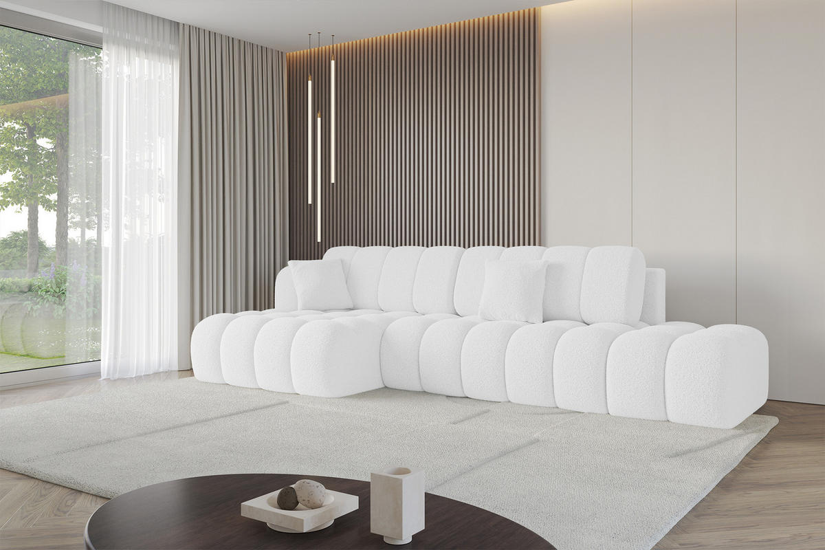 ECKSOFA mit Schlaffunktion Ottomane Links OLEA-L2 321x164x75 Weiß Bouclé - Schwarz/Weiß, Holzwerkstoff/Kunststoff (321/164cm) - ALTDECOR