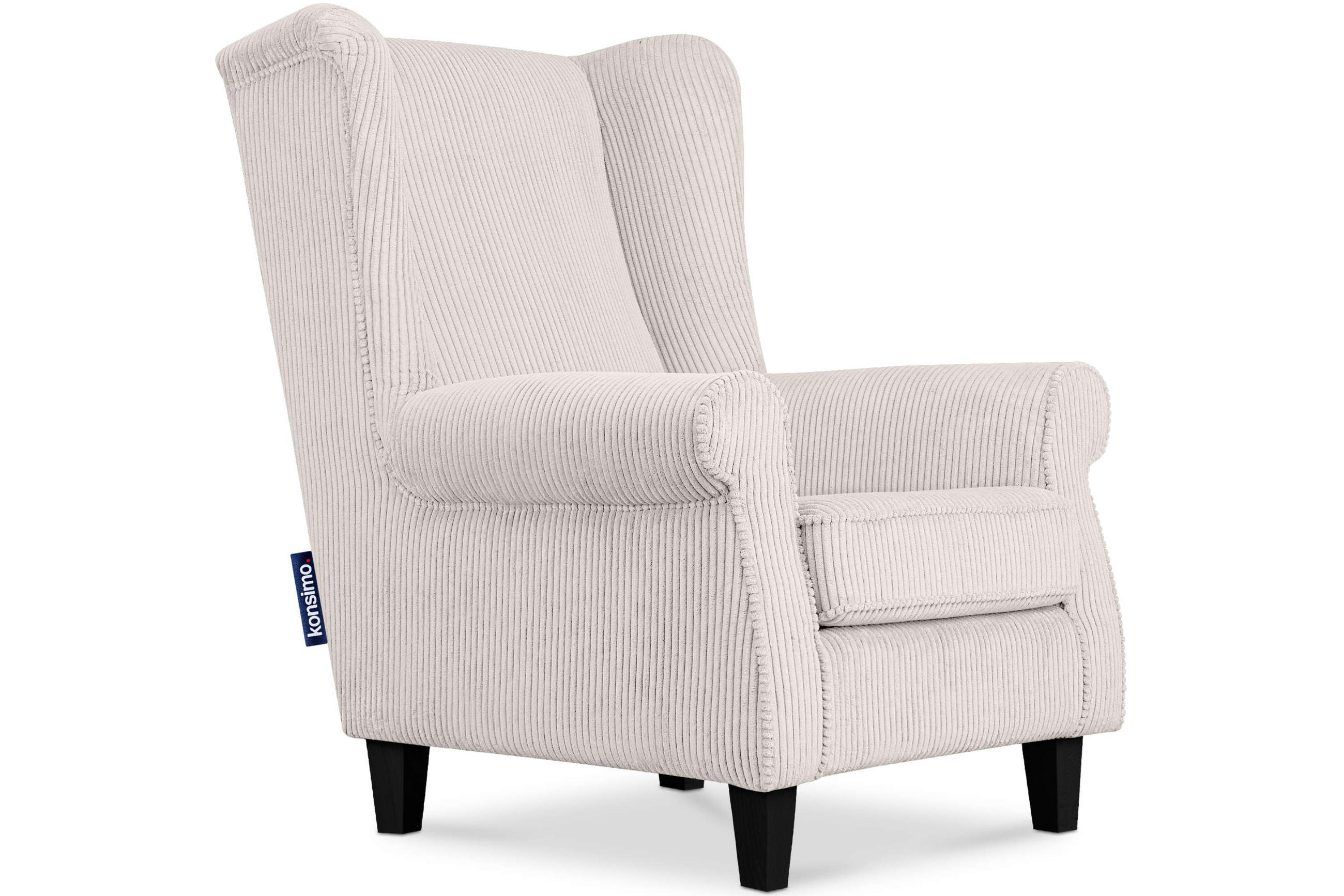 OHRENSESSEL MILES Kord-Bezug Petfriendly, beige - Beige/Creme, Holzwerkstoff/Buchenholz (82/105/97cm) - KONSIMO®