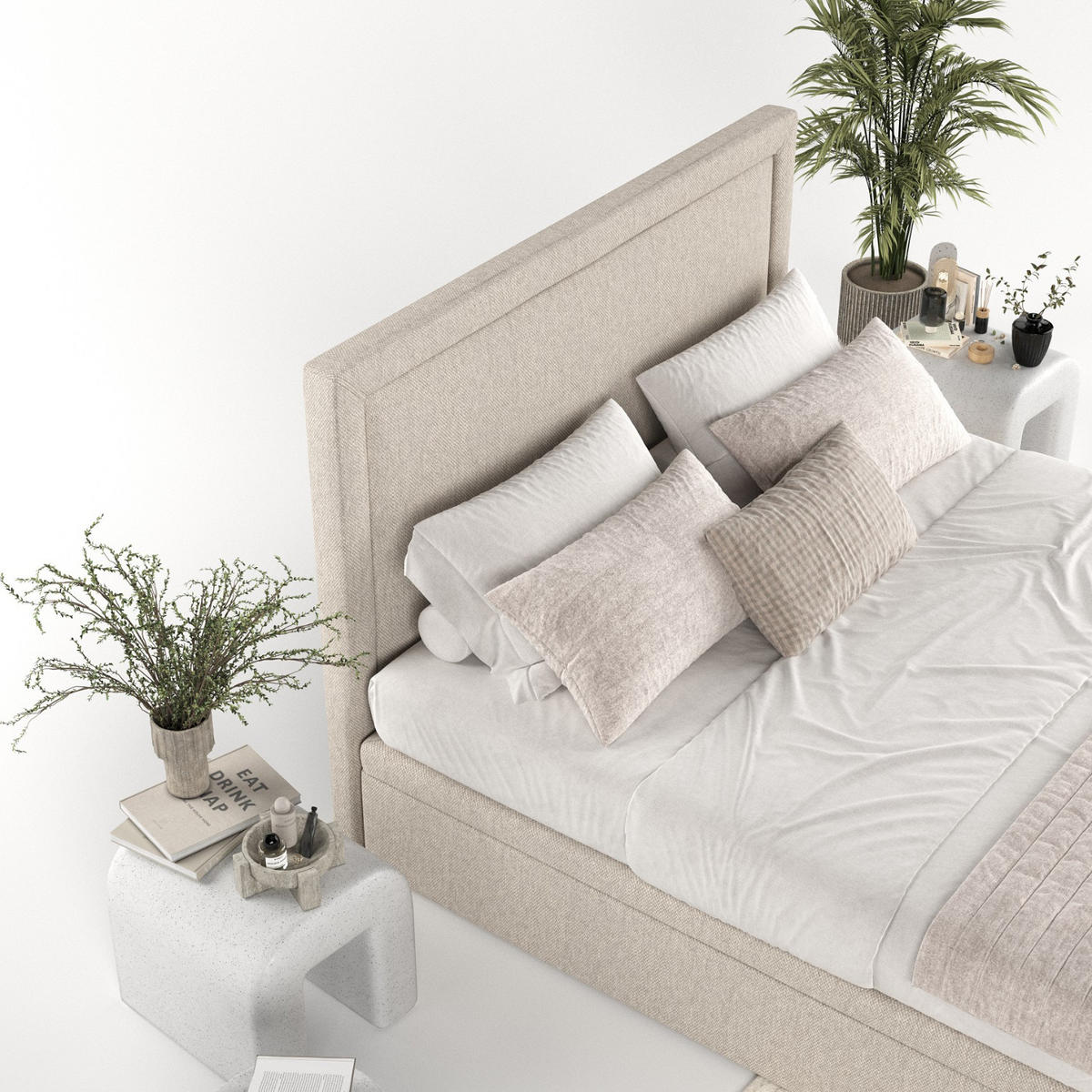 POLSTERBETT Salma mit Stauraum 160/200 cm Hellbeige im Megan Stoff - Sandfarben/Schwarz, Holz/Holzwerkstoff (160/200cm) - AltaBeds