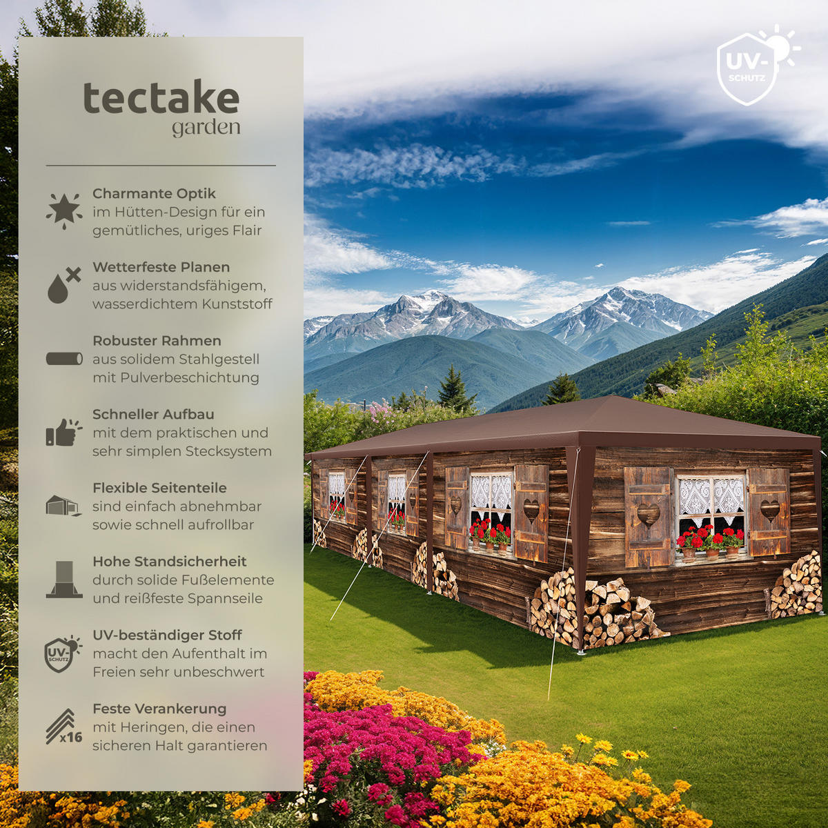 PAVILLON Almchalet,wasserdicht,braun - Braun, Kunststoff (300/250/900cm) - tectake