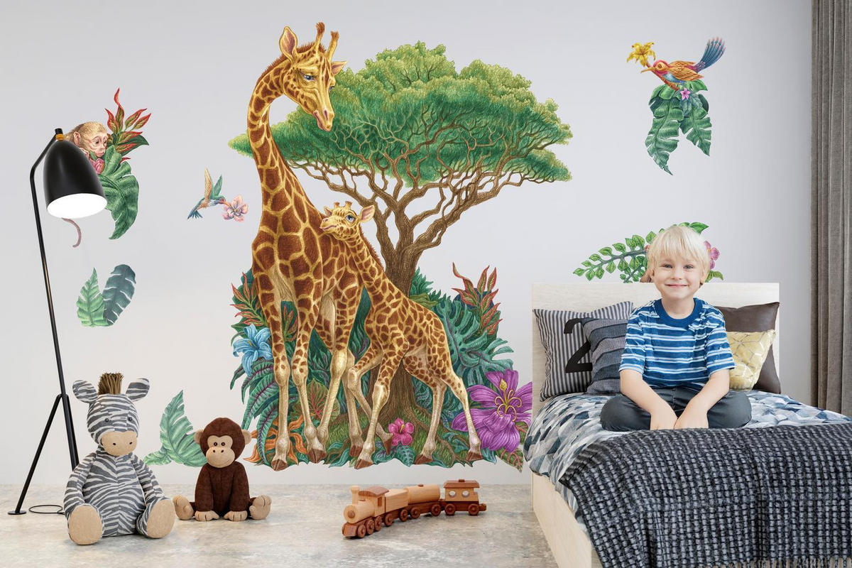 WANDAUFKLEBER 100x149cm - Wildtiere Vegetation - Multicolor, Kunststoff (100/149/0.1cm) - Wallfluent