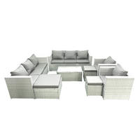 GARTENGARNITUR mit 3-SITZER SOFA,COUCHTISCH Polyrattan Hellgrau-Mix 11-Sitzer - Hellgrau/Grau, Glas/Kunststoff - Fimous