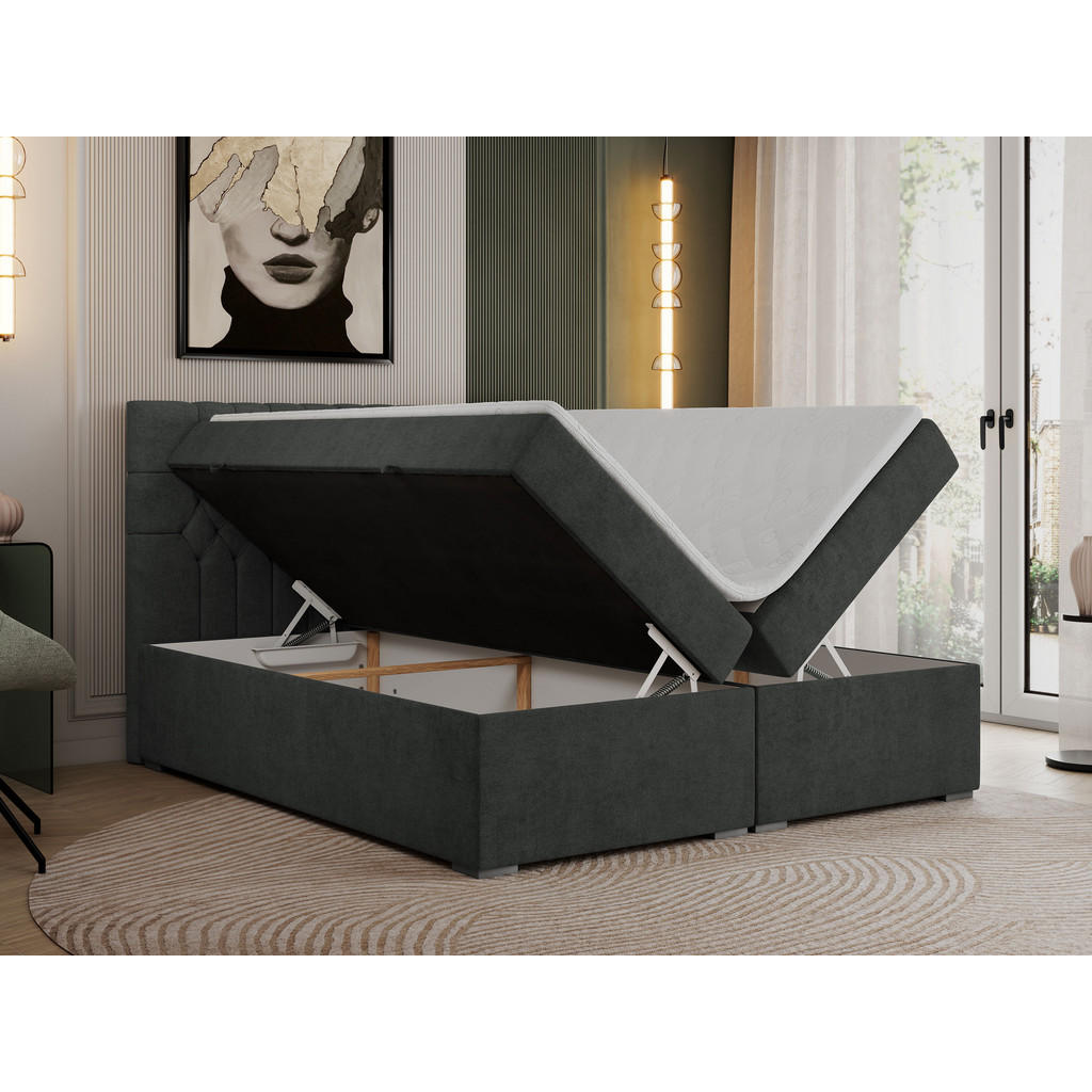 Thumbnail - MKS Boxbett, Dunkelgrau, Textil, 2-Sitzer, H3, Rechteckig, 140x200 cm, Schlafzimmer, Betten, Boxspringbetten