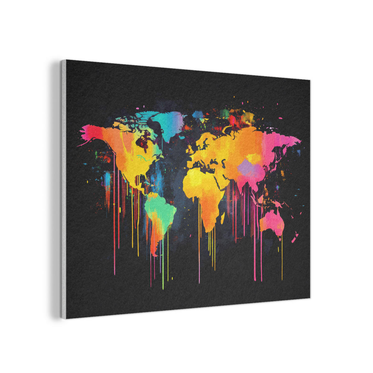 AKUSTIKBILD Weltkarte - Farbe - Bunt - Graffiti - Welt Gemälde 80x60 cm - Multicolor, Textil (80/60/0.9cm) - MuchoWow
