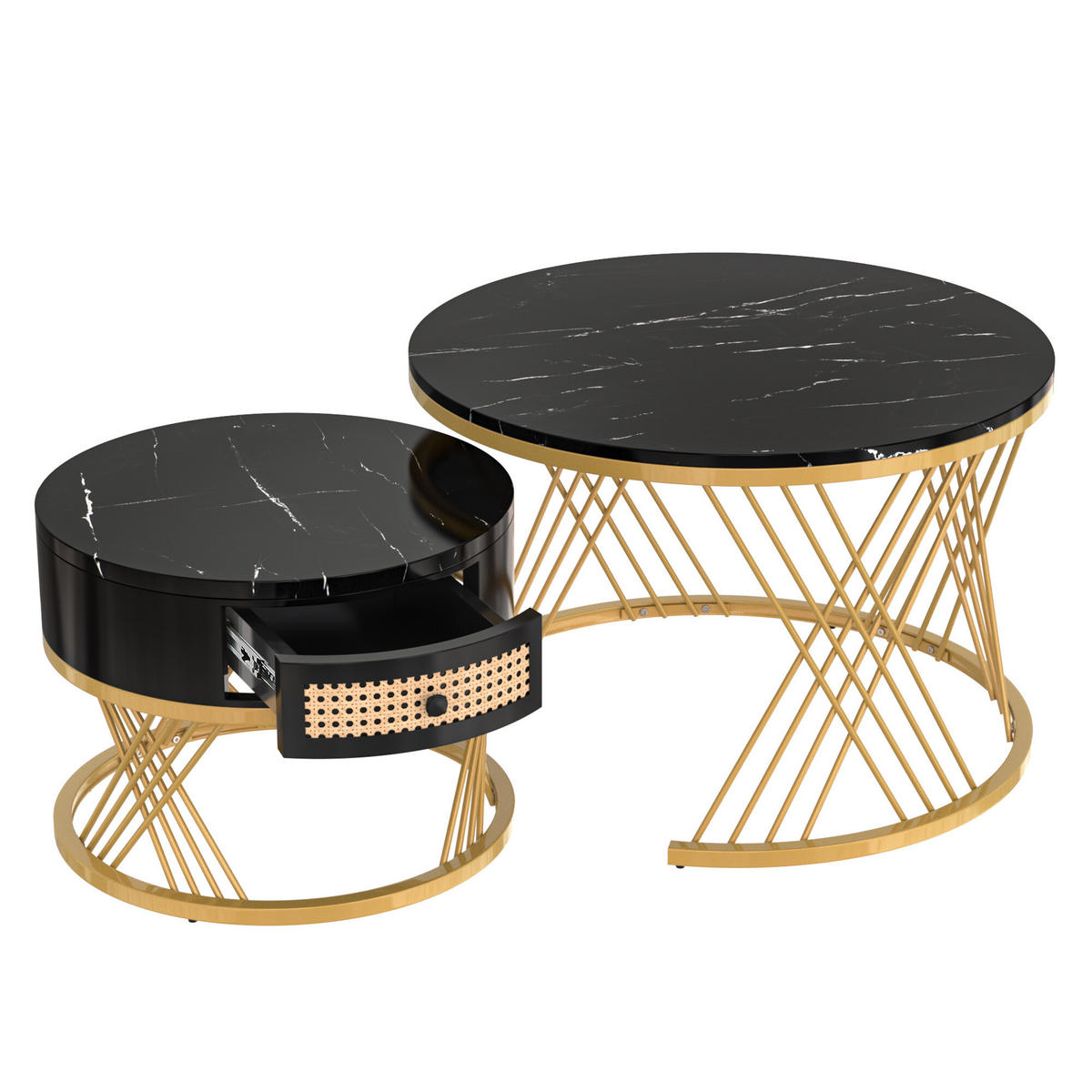 COUCHTISCHSET 2er-Set Rund Schwarz - Schwarz, Holzwerkstoff/Metall (70/70/45.5cm) - Urban Meuble