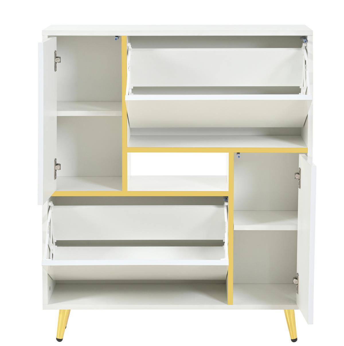 SCHUHSCHRANK 80/25/96 cm in Weiß mit Hochglanzfront und LED-Beleuchtung - Weiß, Holzwerkstoff (80/96/25cm) - Flora Grace