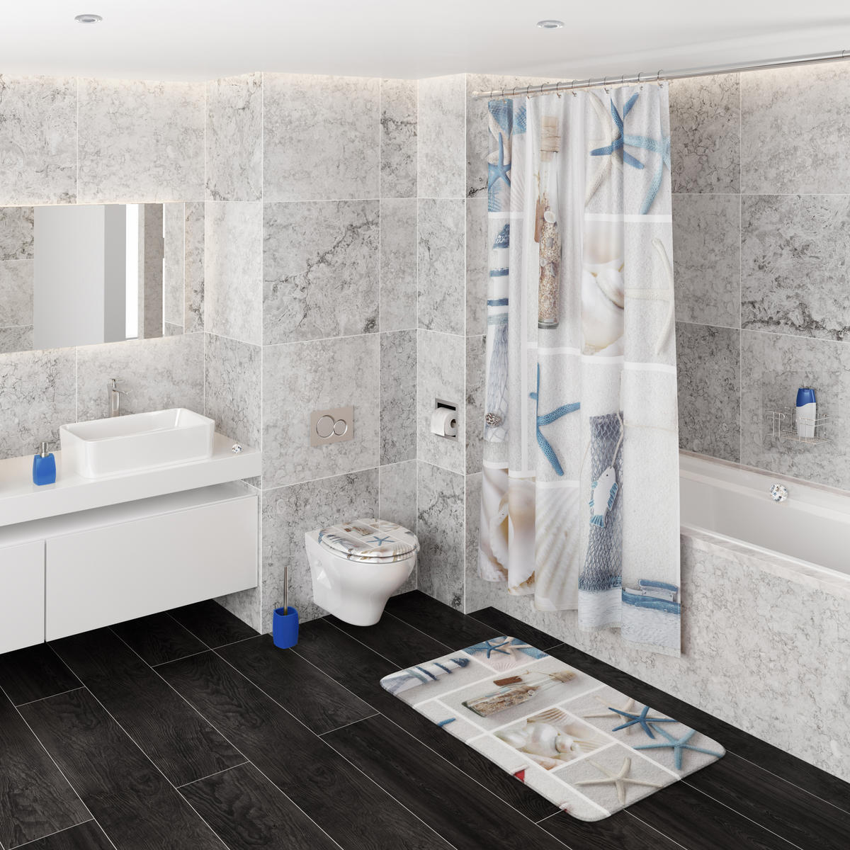 DUSCHVORHANG Meeresbrise 180 x 200 cm - Blau, Textil (180/200cm) - Sanilo