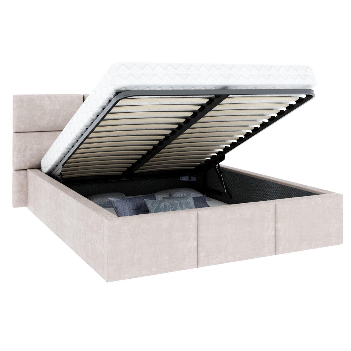 POLSTERBETT DORIS beige - Birkefarben/Beige, Holzwerkstoff/Metall (90/200cm) - FDM
