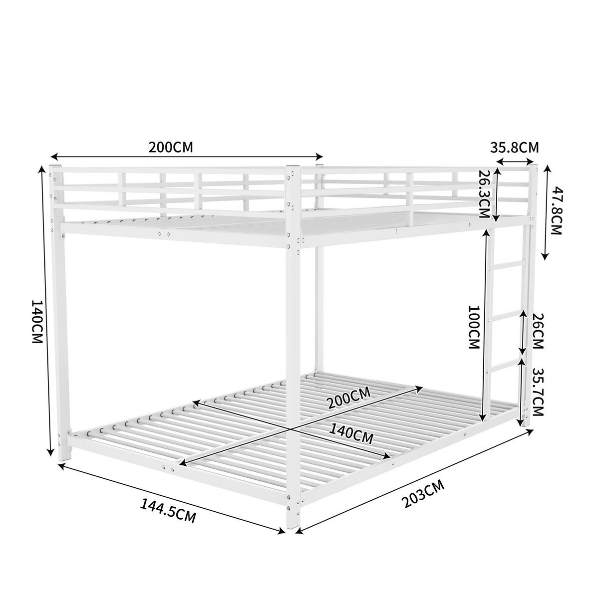 ETAGENBETT aus Metall 140x200 cm Weiß mit Sicherheitsleisten und 2 Liegeflächen - Weiß, Metall (140/200cm) - IVMEU