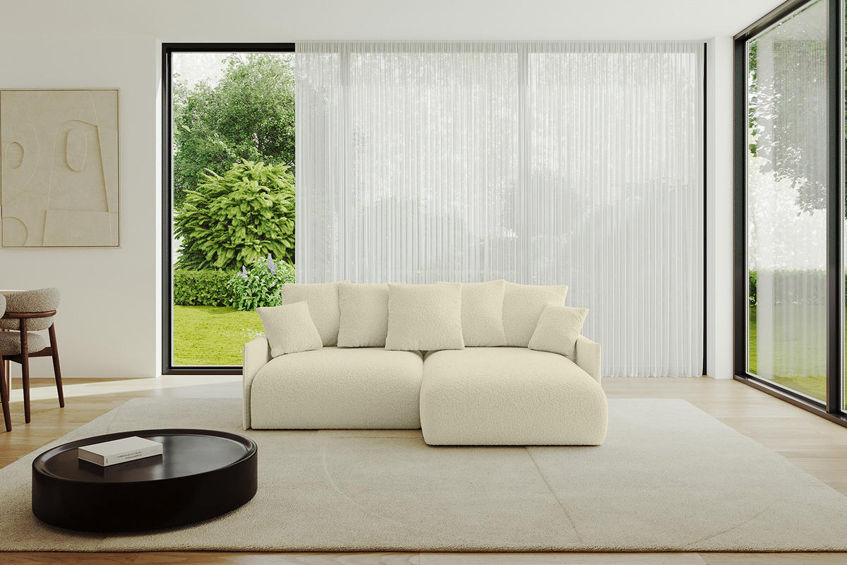 ECKSOFA mit Schlaffunktion und Bettkasten ONESK-L -v1 208x165x40 Beige Bouclé - Beige, Holzwerkstoff/Kunststoff (208/165cm) - ALTDECOR