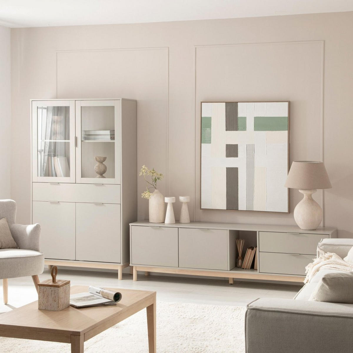 VITRINENSCHRANK DOPPELTER Elian Grau 95 cm x 170 cm - Grau, Holzwerkstoff (95/170/39cm)