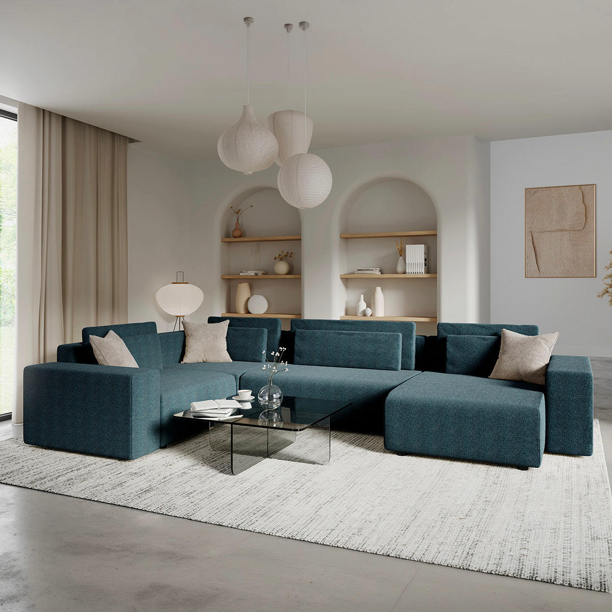 PANORAMASOFA Lorenzo 5 Sitzplätze Blau - Blau, Holz (378/85/236cm) - Petits-meubles