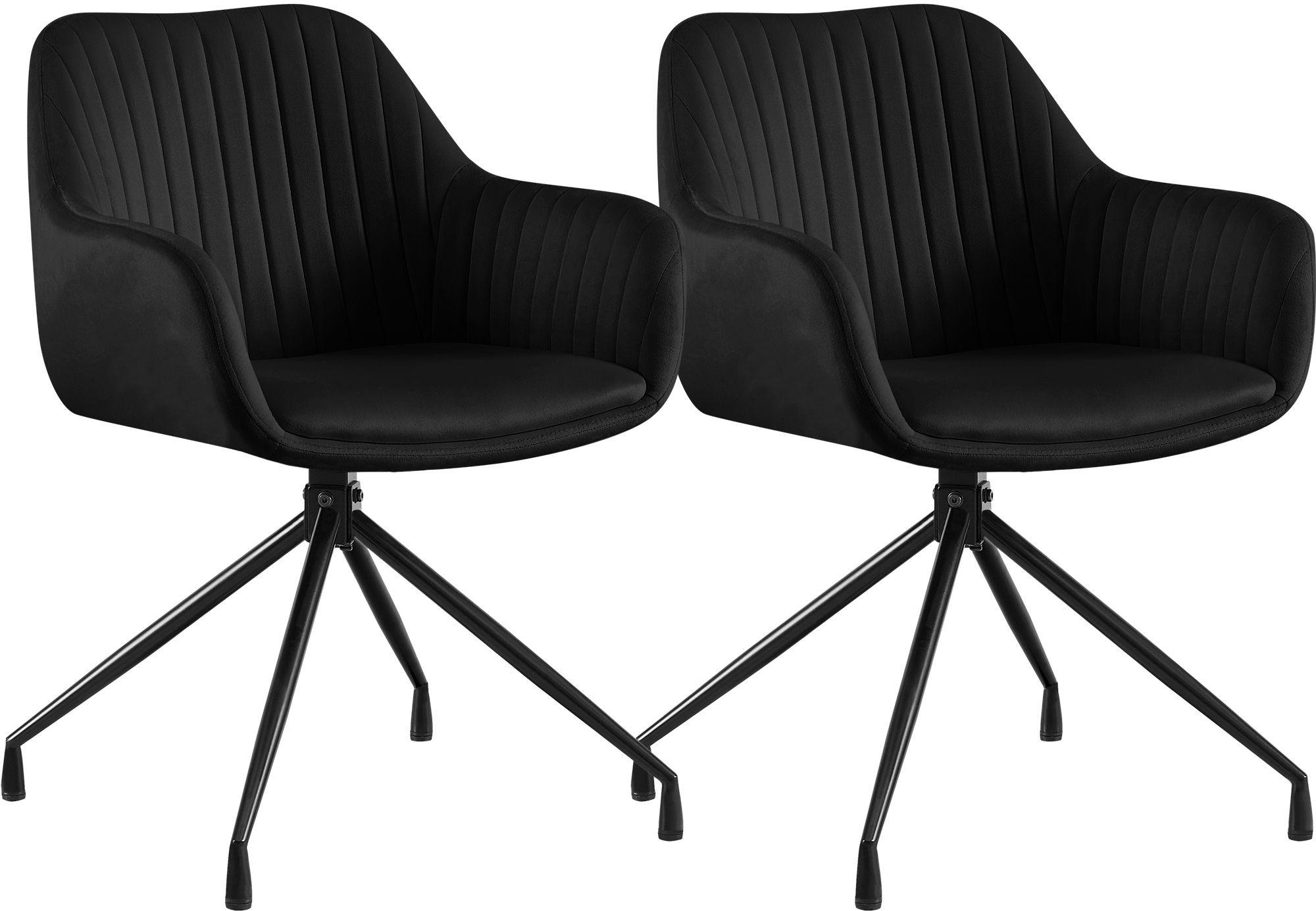 ARMLEHNENSTUHL 2er Set Samt Schwarz - Schwarz, Textil/Metall (58/81/58cm) - CLP