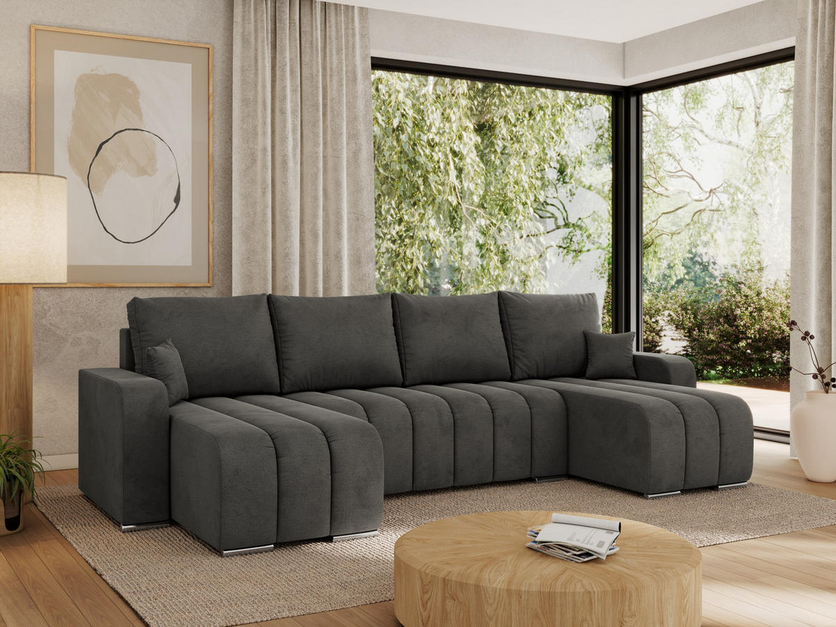 WOHNLANDSCHAFT KIRASSO U Dunkelgrau Velvet - Dunkelgrau/Grau, Textil/Metall (320/86/147cm) - MKS