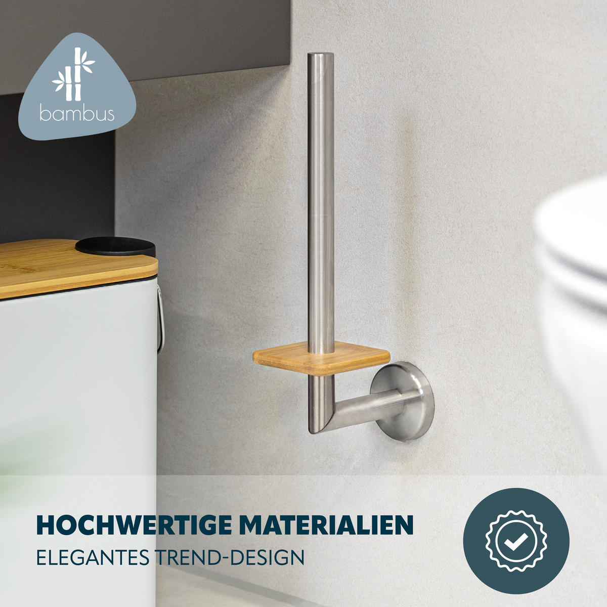 ERSATZROLLENHALTER PIAZZA, Edelstahl und Bambus - Braun, Metall (7.5/28.5/12cm) - bremermann