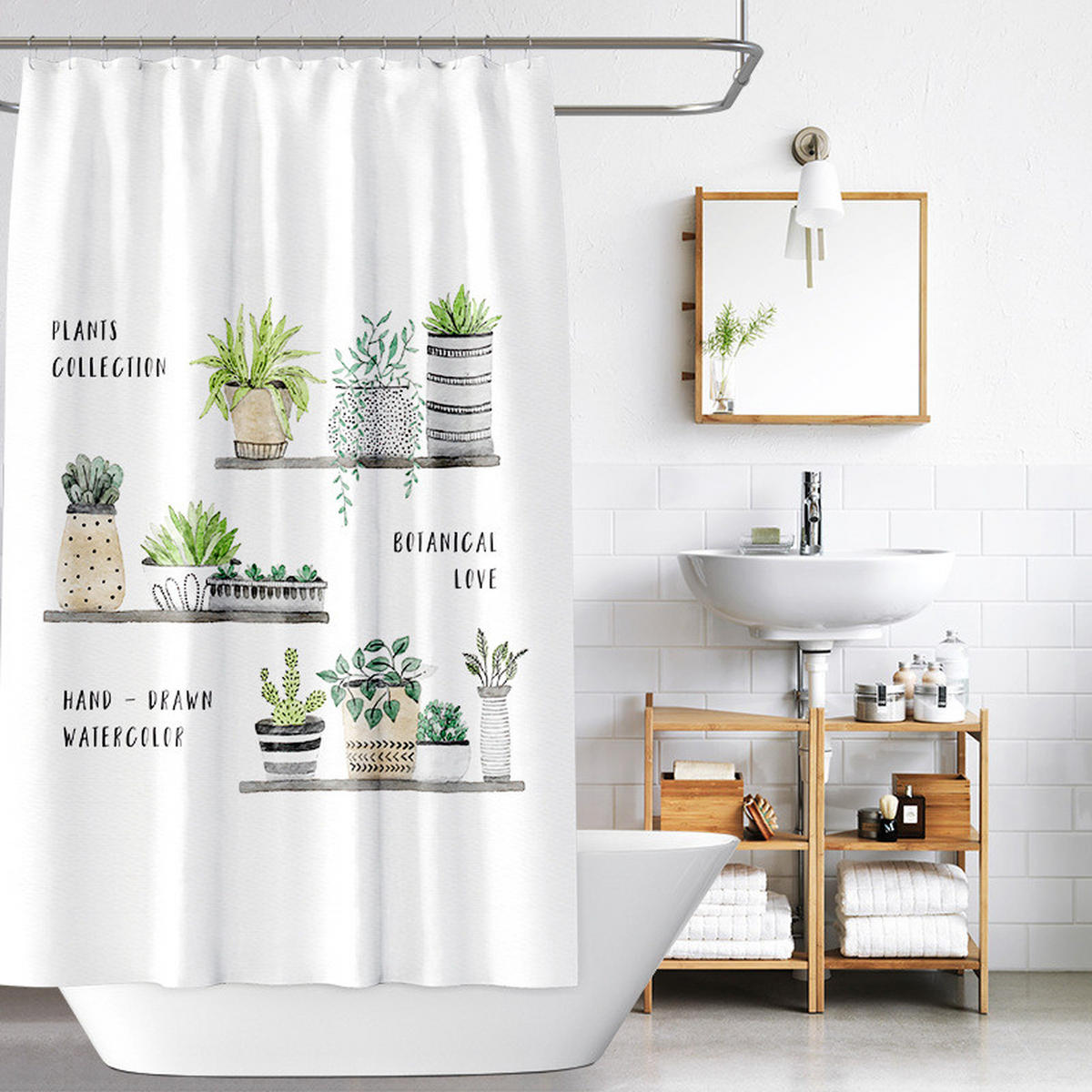 DUSCHVORHANG Pflanzen Muster 180 x 180 cm wasserdicht schimmelresistent fürs Badezimmer - Weiß, Textil (180/180cm) - MCBOSON