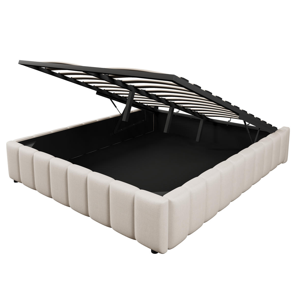 POLSTERBETT 140x200cm Beige hydraulische Lagerung ohne Kopfteil - Beige, Holz (140/200cm) - FLIEKS