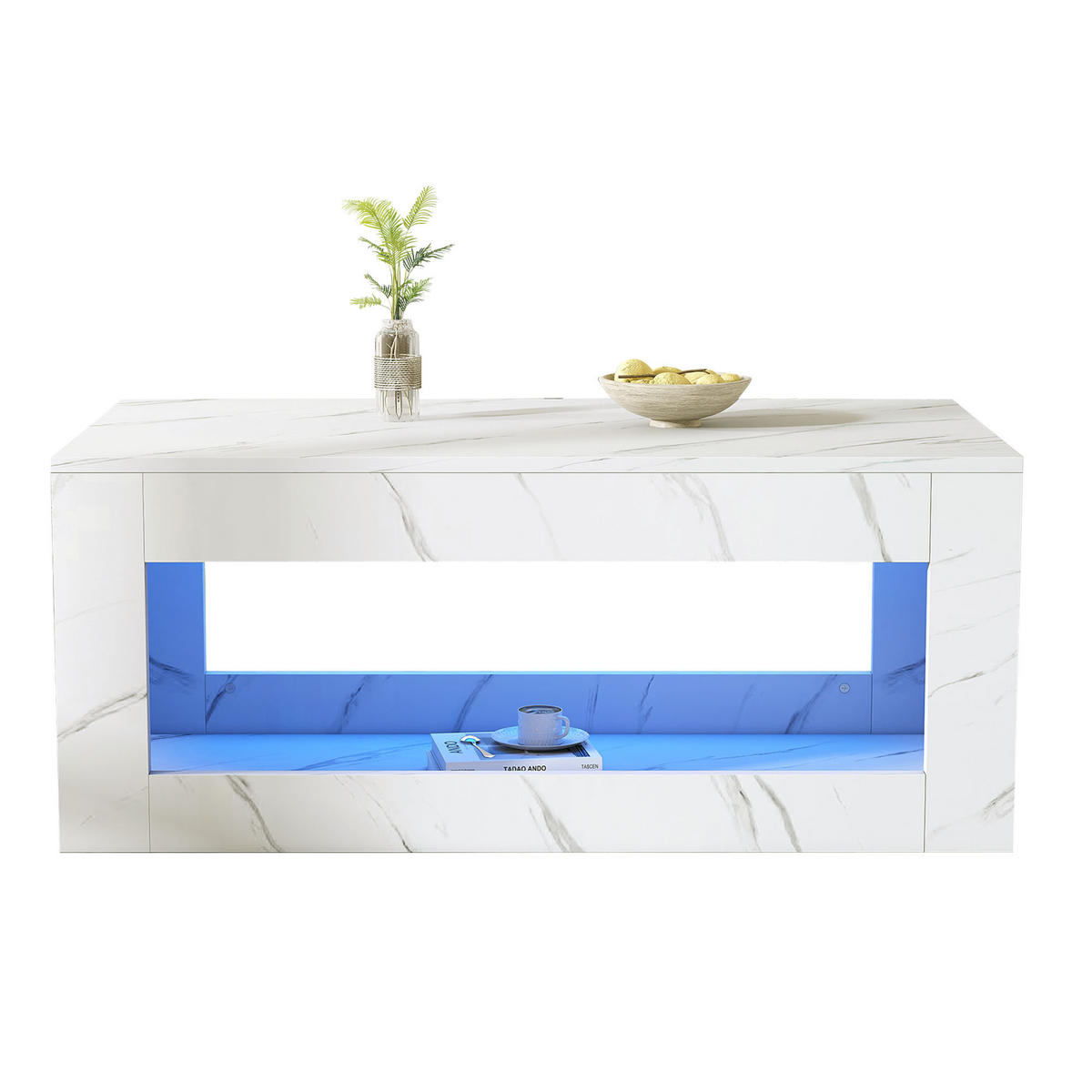 COUCHTISCH 100/50/50 cm weiß aus Spanplatte mit LED-Beleuchtung und offenem Stauraum - Weiß, Holzwerkstoff (100/50/50cm) - OKWISH