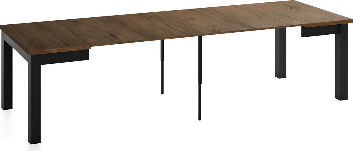 ESSTISCH Toren ausziehbar verlängerbar quadratisch, Eiche Braun Rustikal 90-290/90/76.5 cm - Alteiche/Schwarz, Holz/Holzwerkstoff (90/90/77cm) - WFL GROUP