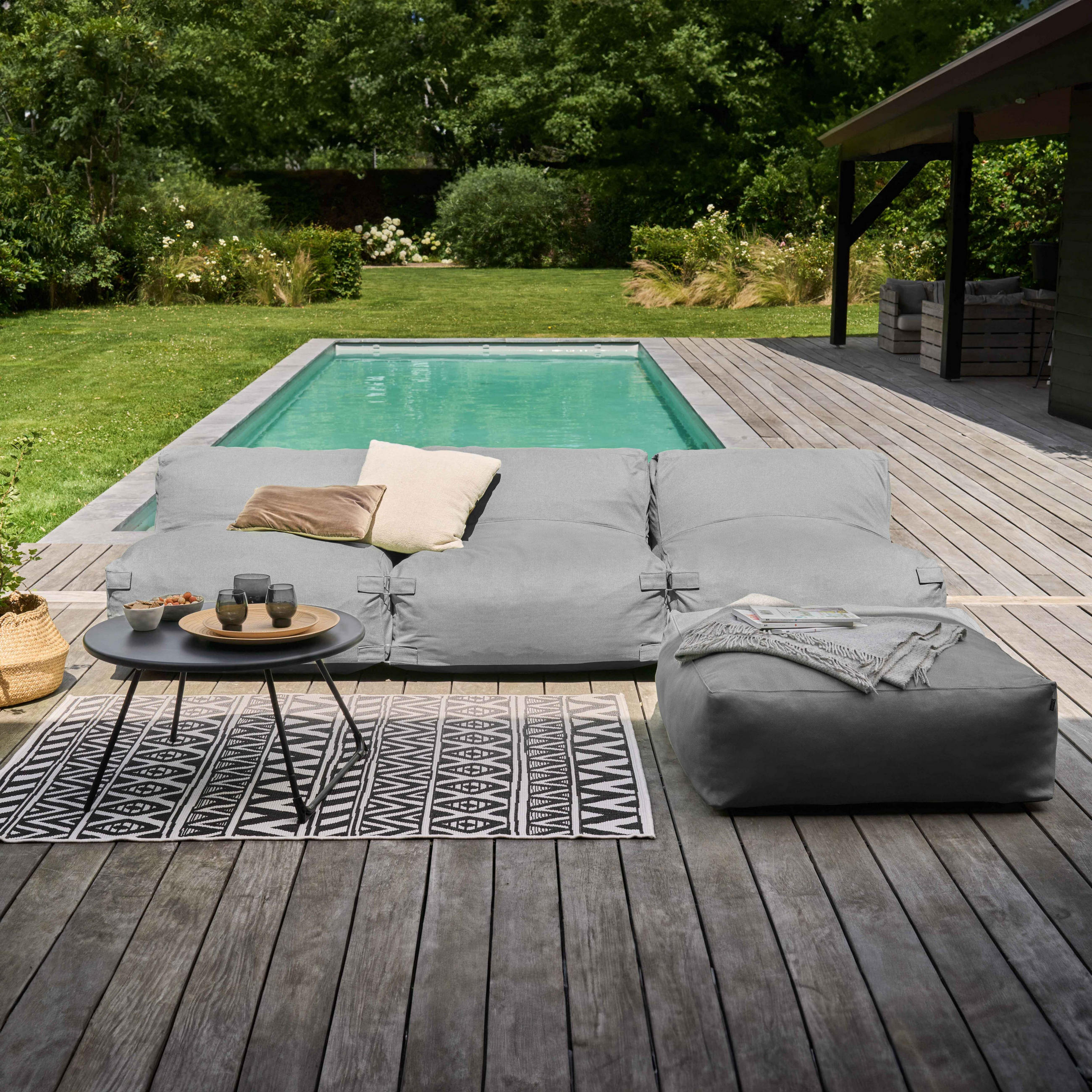 GARTENSOFA mit 4 Sitzplätzen, Grau - Grau, Textil (85/65/340cm) - Oviala