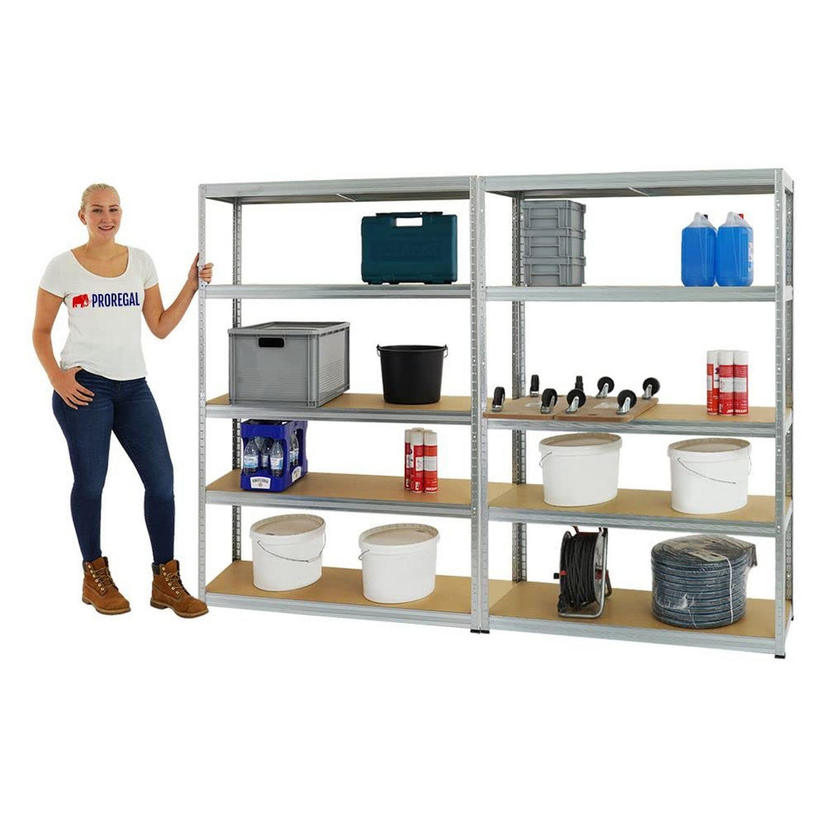 SCHWERLASTREGAL Big Elephant S 2er-Set mit 2x 180x120x45 cm Fachlast 250 kg Verzinkt - Silberfarben, Metall (240/180/45cm) - PROREGAL