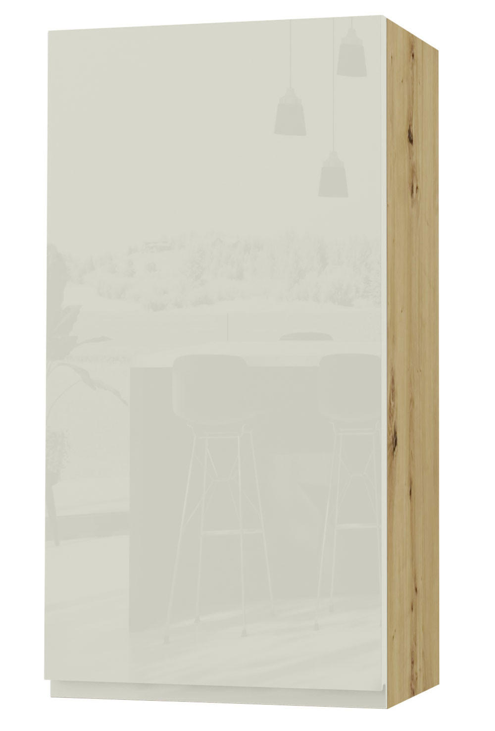 HÄNGESCHRANK Florence W4/50 Eiche Artisan / RAL 1013 perlweiß HG 50 / 32,5 / 96cm - Türanschlag links - Weiß Hochglanz/Eiche Artisan, Holz/Holzwerkstoff (50/96/32.5cm) - Feldmann-Wohnen