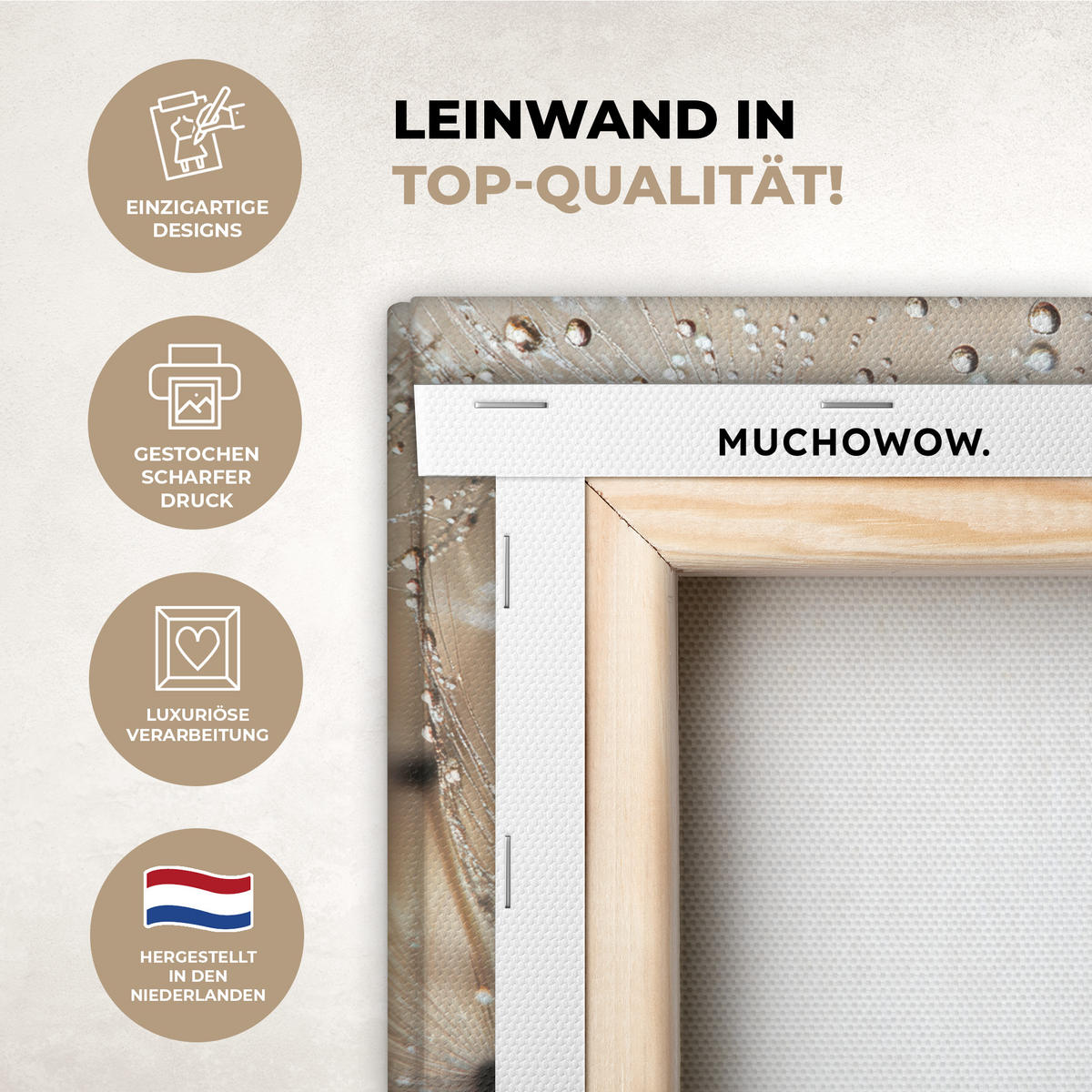 LEINWANDBILD Löwenzahn - Abstrakt - Natur - Beige Deko Schlafzimmer 30x20 cm - Braun, Textil (30/20cm) - MuchoWow